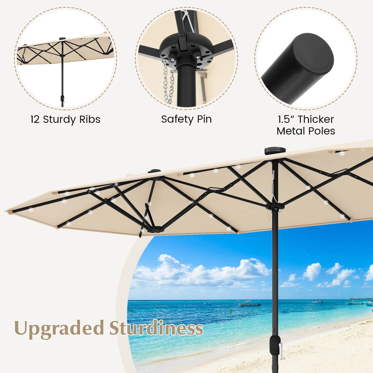 Costway 13ft Beige Rectangle Double-sided Patio Umbrella, Crank Lift