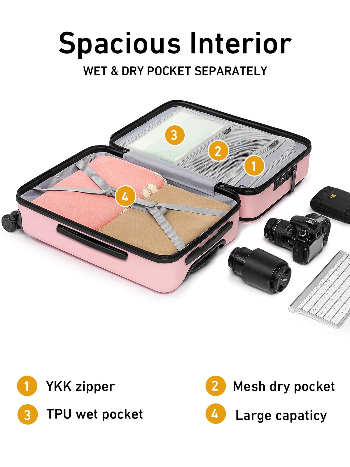Front Open Carry On Luggage Laptop Compartment 100%PC TSA Lock Spinner Wheels 20" Lightweight Hardside Suitcase