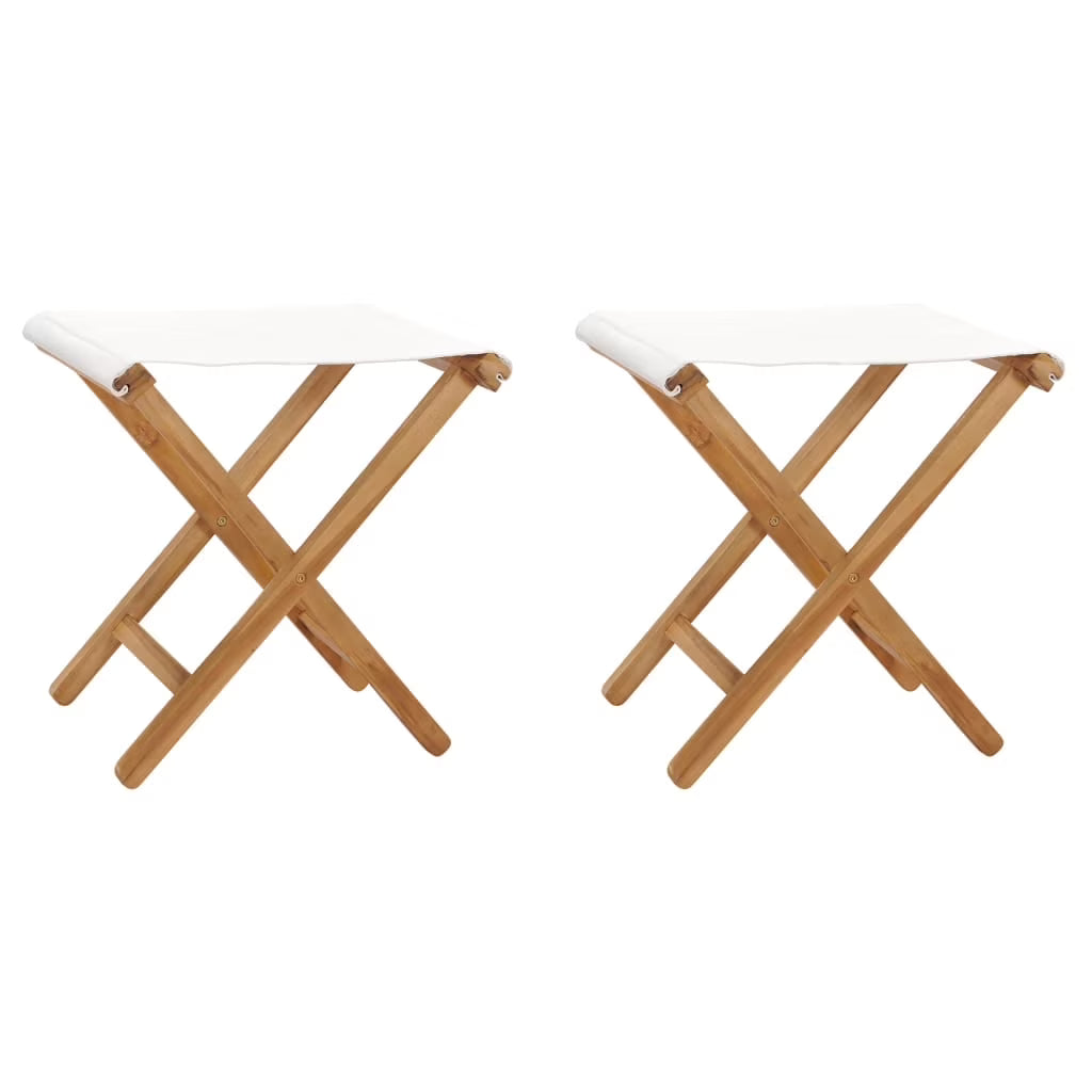 vidaXL Folding Chairs 2 Pcs Patio Stool for Camping Solid Wood Teak and Fabric