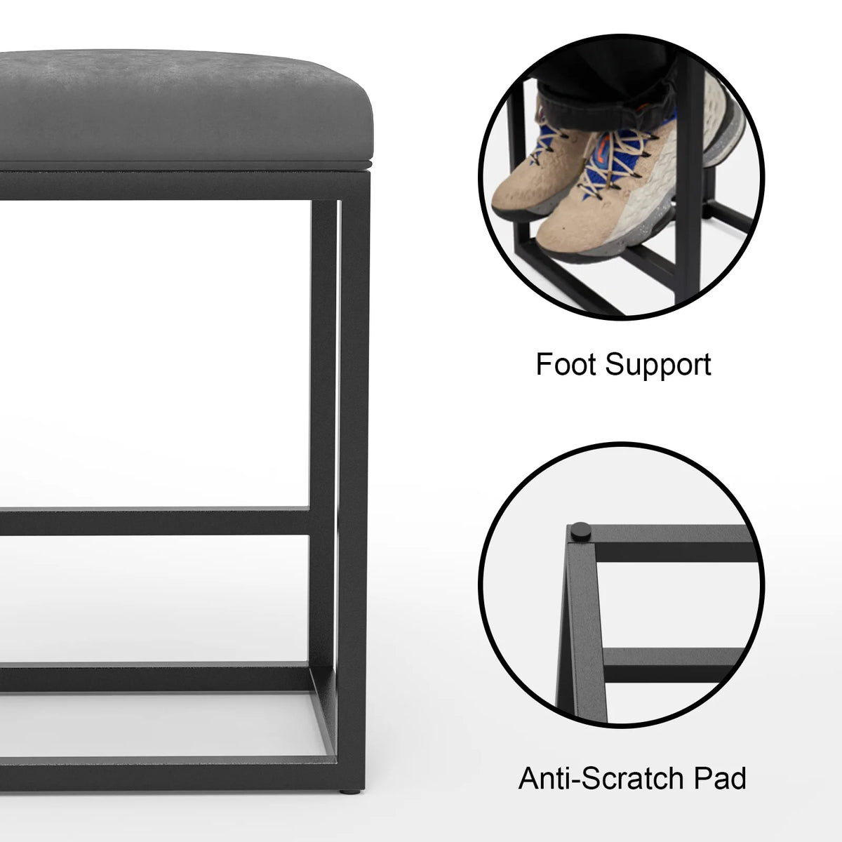 Nathaniel Home 24 Inch Bar Stools Set of 2, Modern PU Leather Metal Barstool, Backless Kitchen Dining Cafe Stool, Upholstered Bar Stool with Footrest, Gray