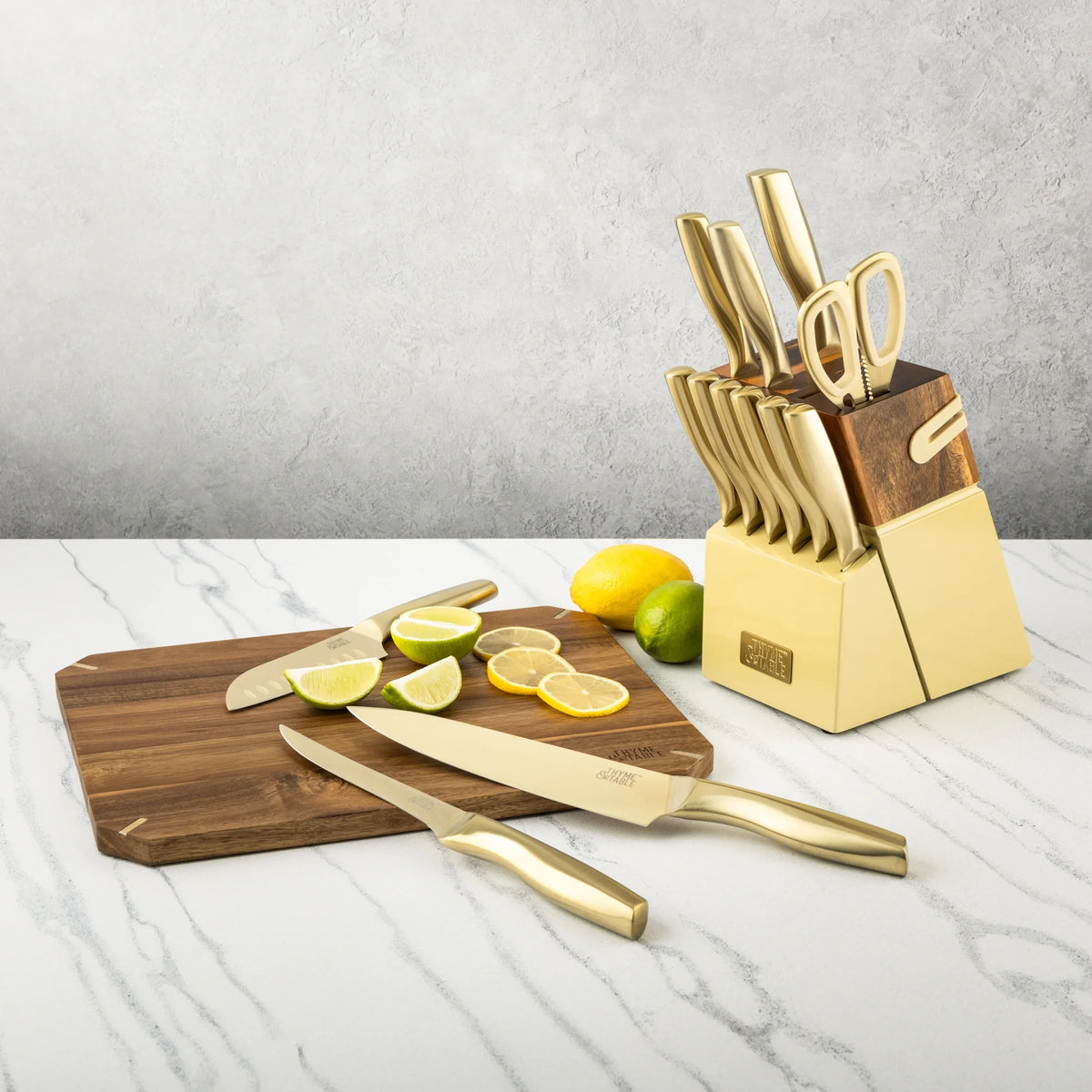 Thyme & Table 15-Piece Knife Block set with Sharpener, Gunmetal