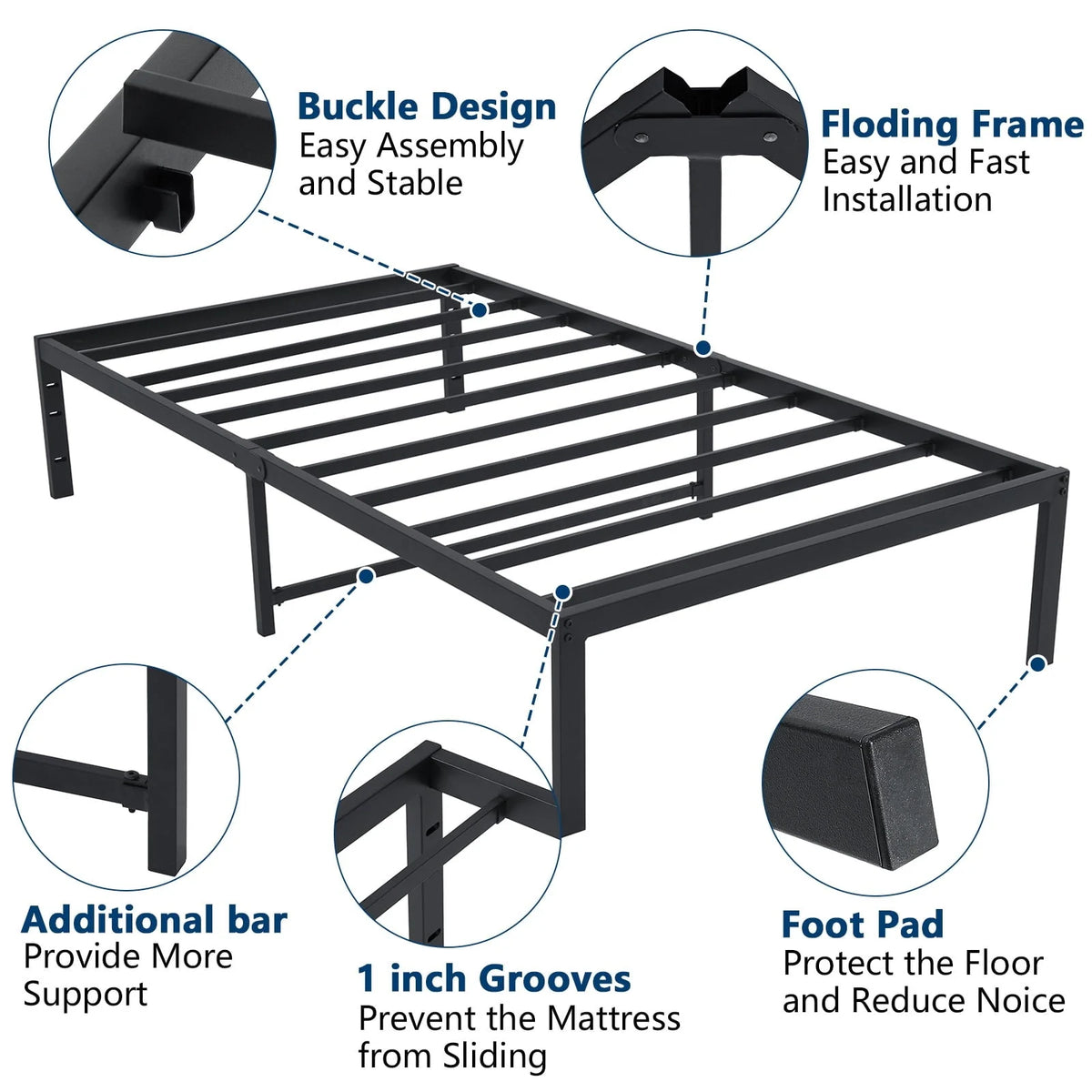 Lusimo 14 inch Twin Bed Frame No Box Spring Needed Heavy Duty Metal Platform Bed Frame Twin Size Anti Slip Support Easy Lock Assembly, Black