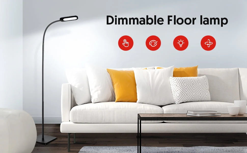 TECKIN Floor Lamp, Dimmable Black Lamp with 5 Color& 4 Brightness and Adjustable Gooseneck