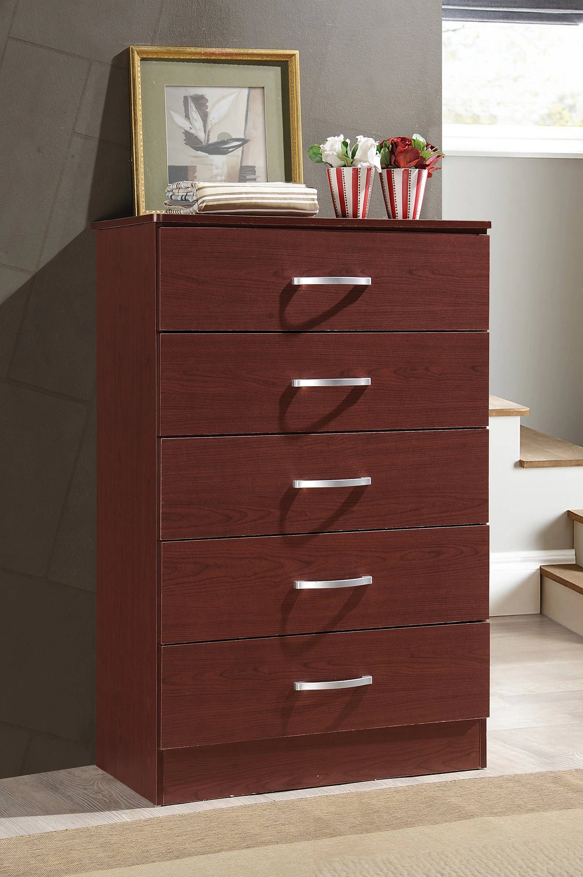Hodedah 5 - Drawer Chest, Brown, Wood