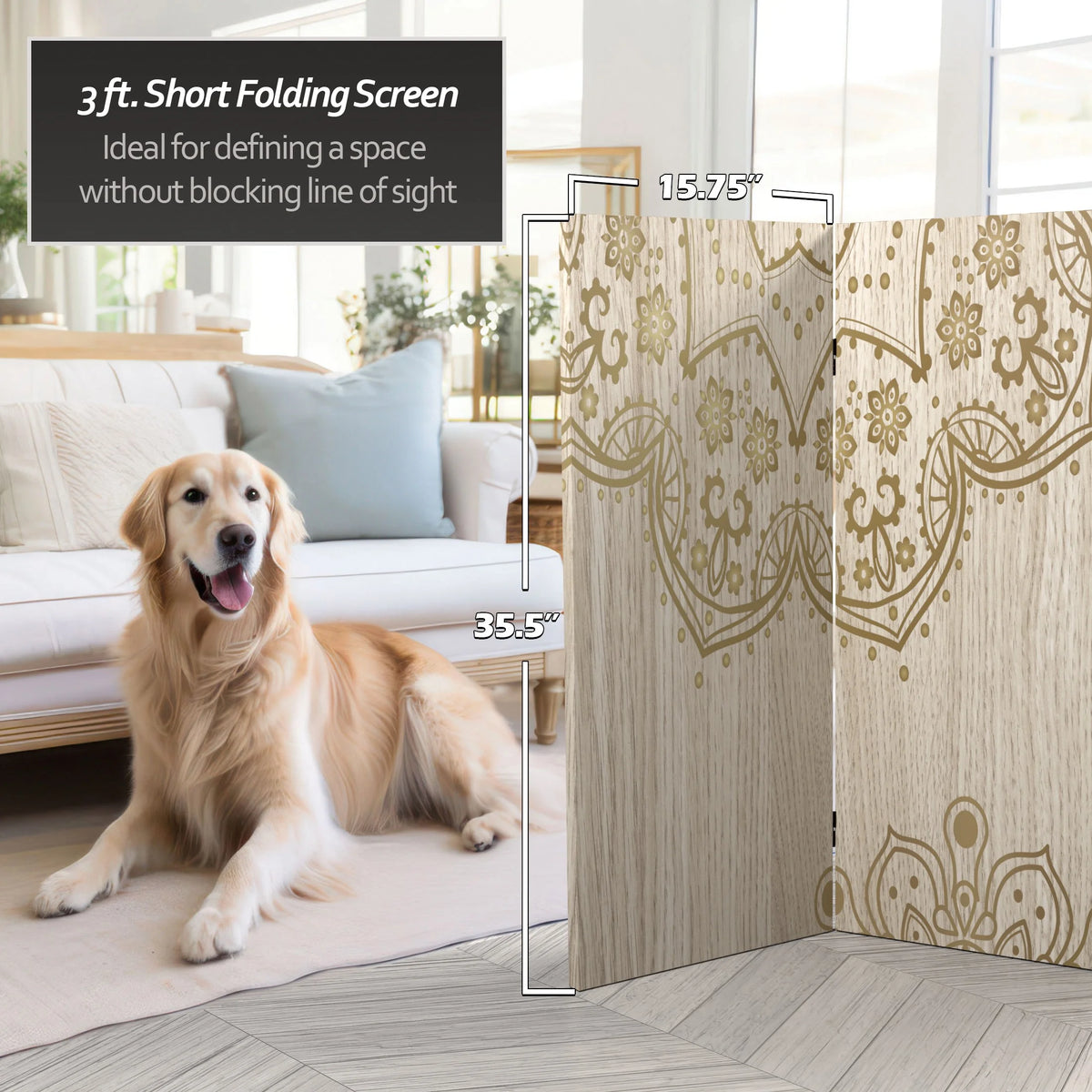 3 ft. Short Double Sided Mandala on Oak Canvas Folding Screen