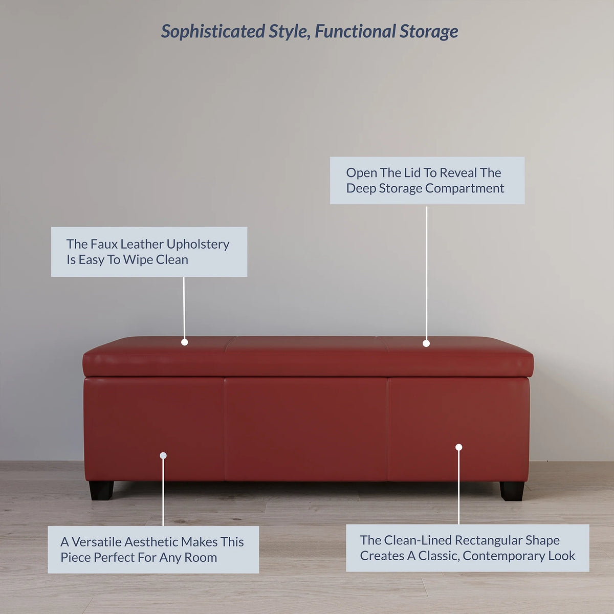 BELLEZE Storage Ottoman Bench Footstool - Amherst (Beige)