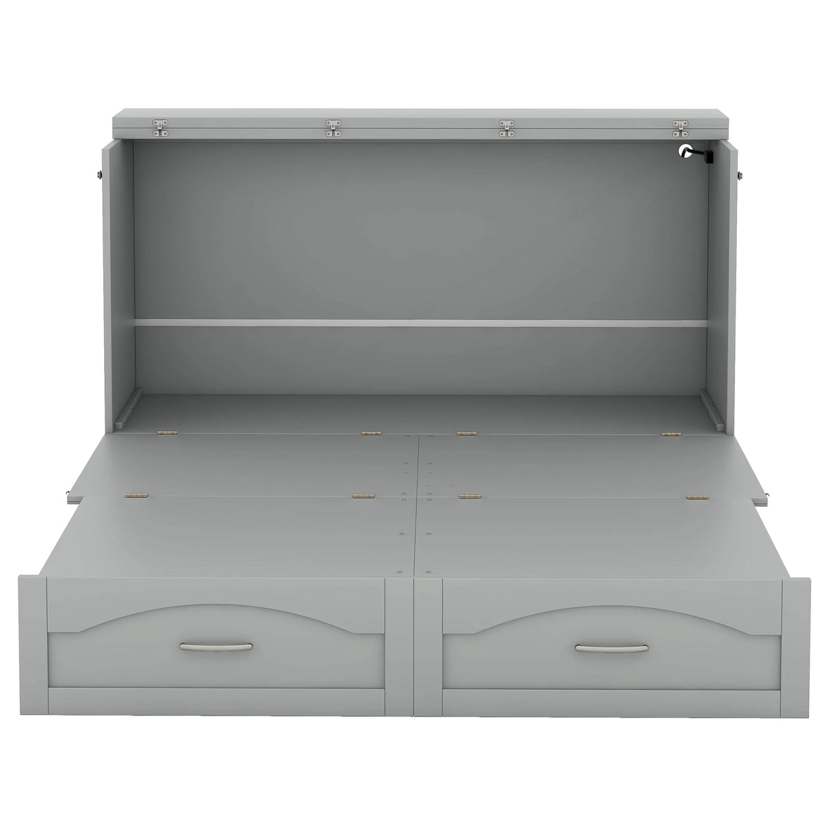 Harper & Bright Designs Full Size Murphy Bed with Shelves, Foldable Wall Bedframe w/Flexible Slats Support, Space-Saving Design, Can Be Folded Into Cabinet, White