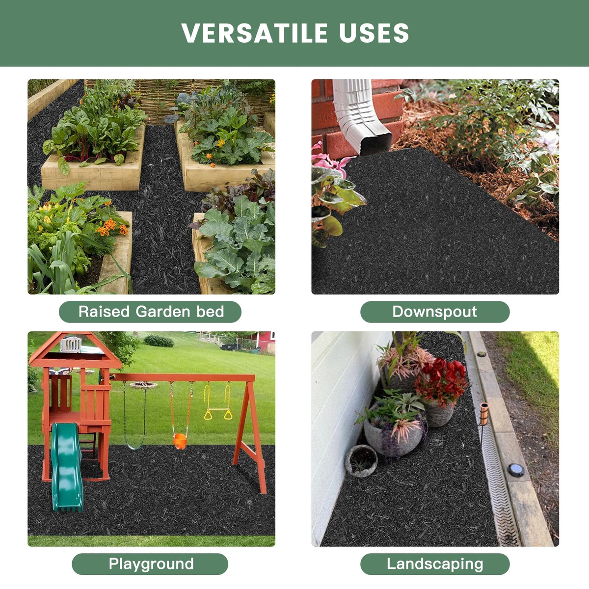 2 Pack Rubber Mulch Roll Mat for Landscaping Recycled Rubber Walkway Black Permanent Mulch Pathway Playground 8' x 2