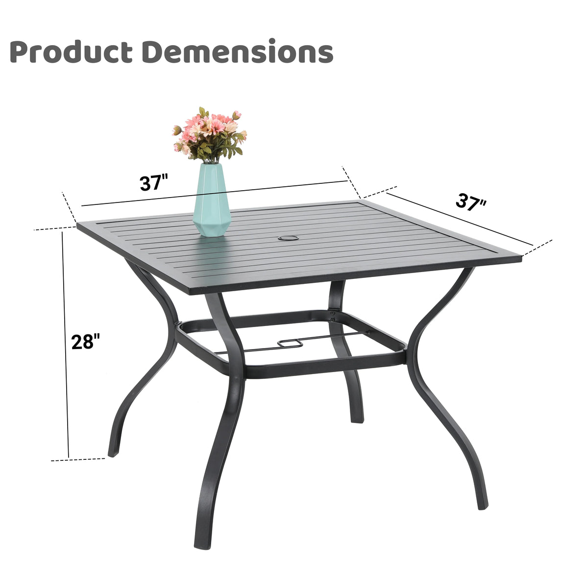 Sophia & William 37" Outdoor Square Dining Table with Steel Frame for 4 Chairs