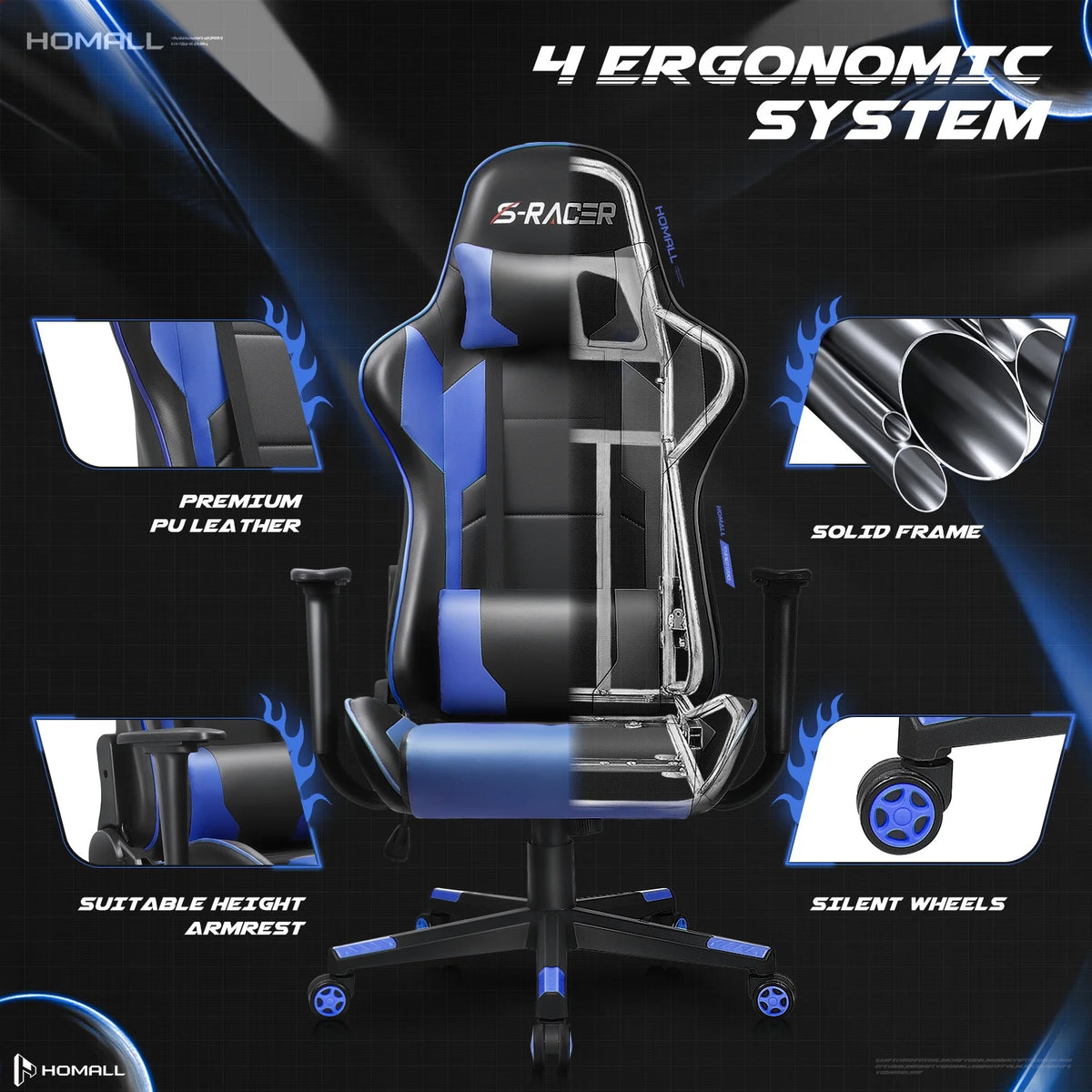 Homall Gaming Chair office Chair with Headrest & Lumbar Support, Pink