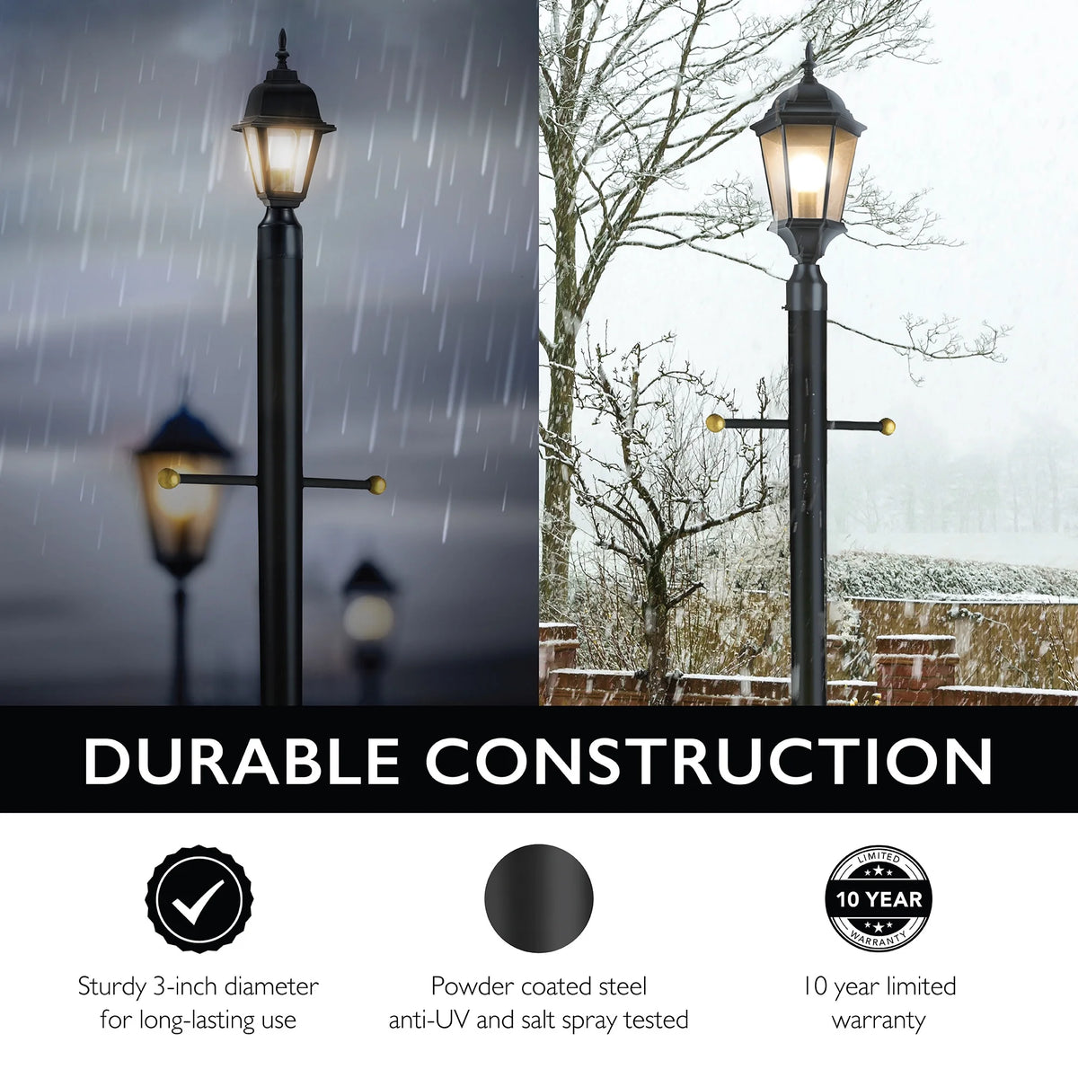 Design House 80" Traditional Weather-Resistant Outdoor Lamp Post with Cross Arm, Black