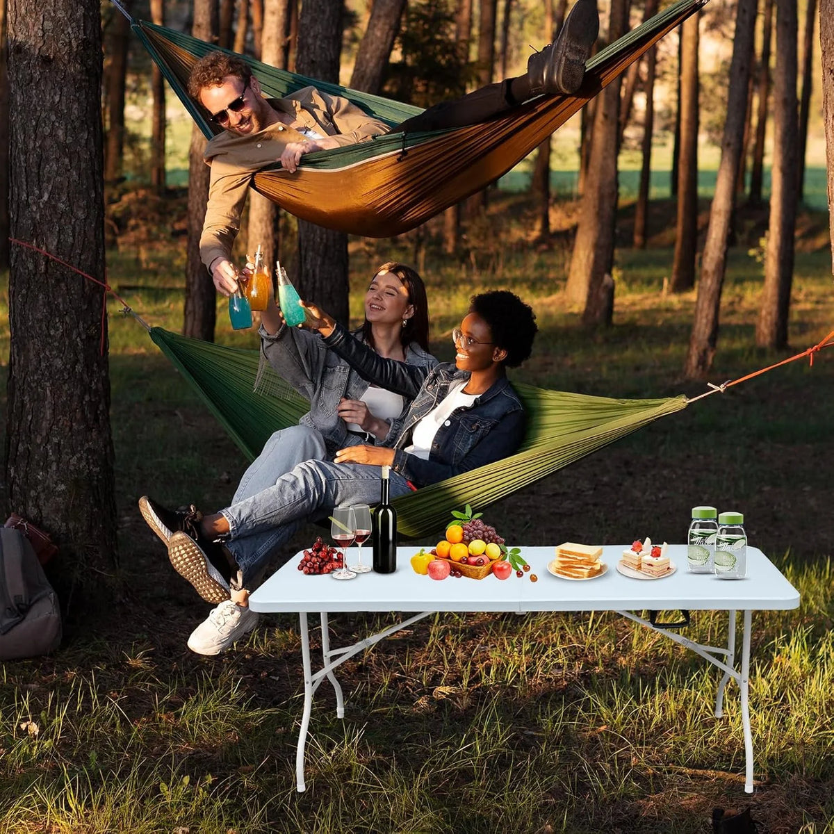 Folding Table with Carry Handle, Portable Fold-in-Half Plastic Table, Rectangle Foldable Table for Indoor