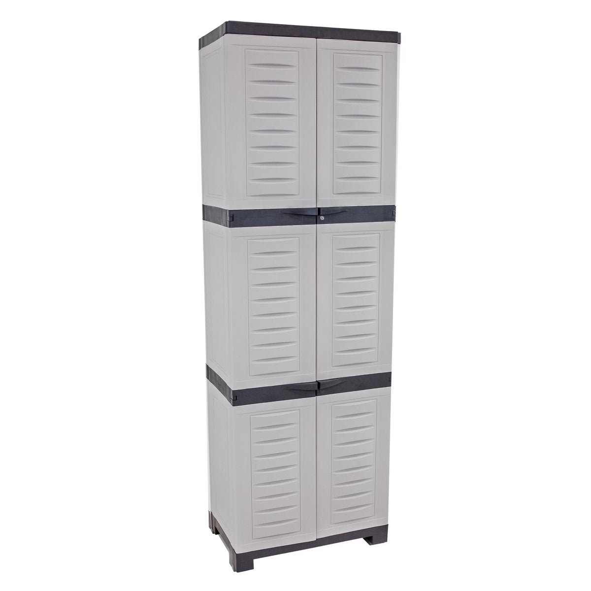Sunnydaze Lockable Adjustable 72" Plastic 4-Shelf Freestanding Garage Storage Cabinet, Charcoal with Gray Trim