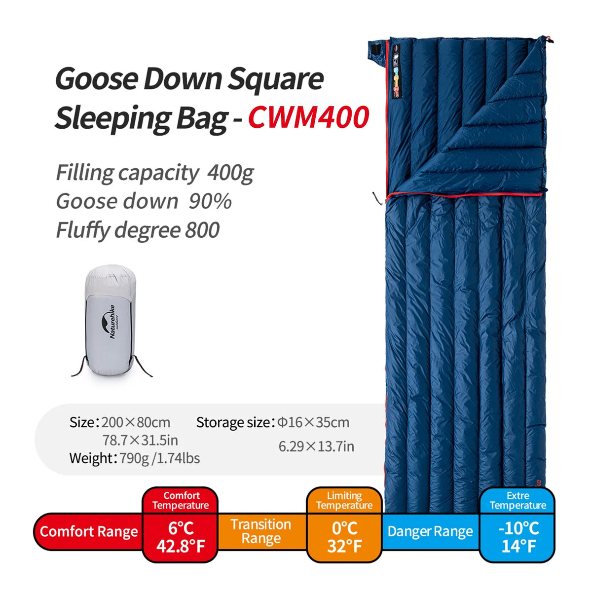 Naturehike White Goose Down Lightweight Sleeping Bag Compact Waterproof for Adults
