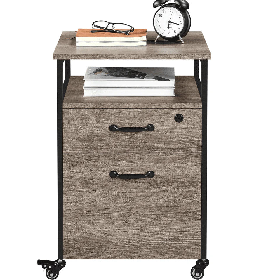 SmileMart Industrial Mobile Vintage File Cabinet with 2 Drawers