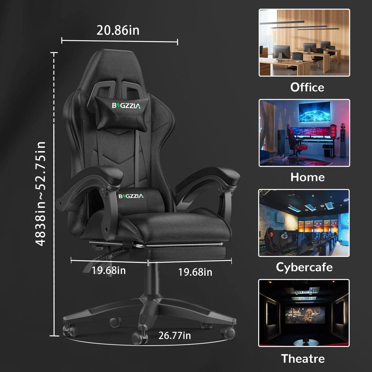 Bigzzia Gaming Chair Pu Leather Office Chair with Ergonomic Lumbar Pillow, Reclining Racing Game Chair Backrest and Seat Height Adjustable Swivel Recliner,Esports Chair with Headrest,Blue