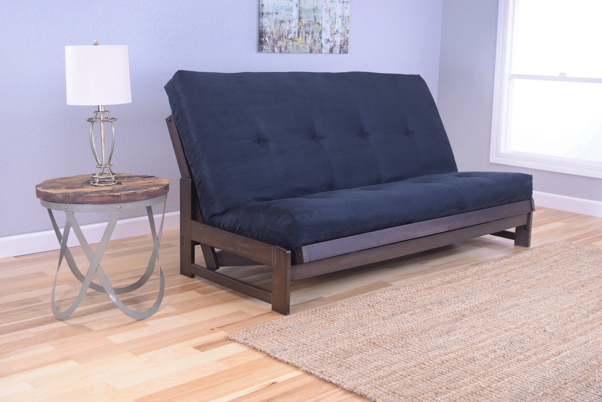 Aspen Futon in Reclaimed Mocha Finish, Multiple Suede Colors
