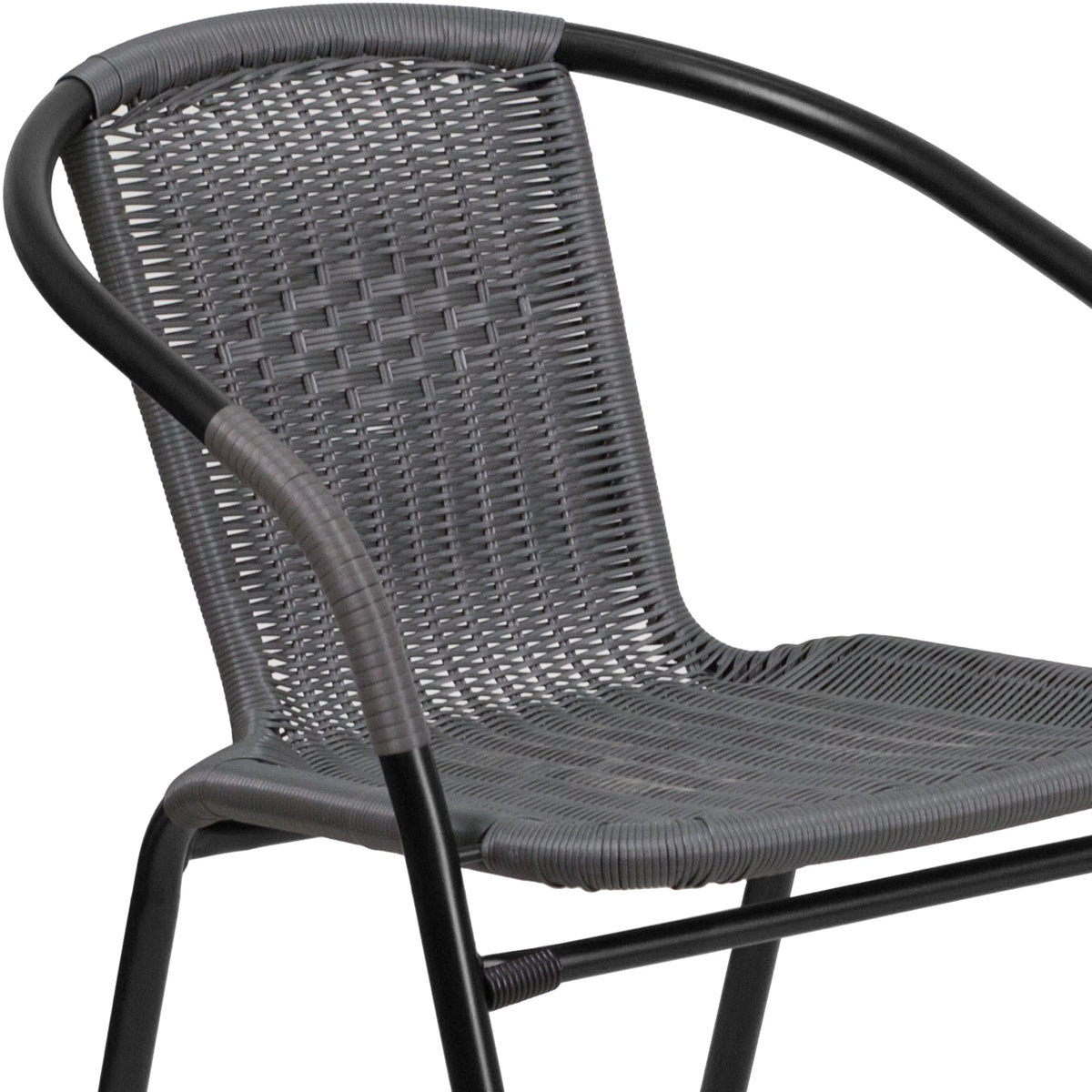 Emma + Oliver Indoor/Outdoor Stacking Rattan Restaurant Patio Chairs, Set of 2, Gray