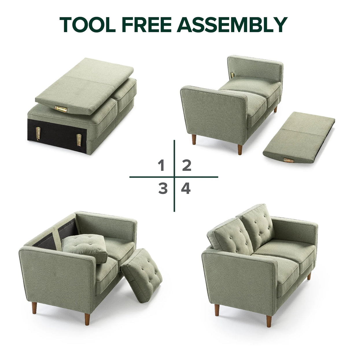 Zinus Lauren 2-Seater Loveseat, Pear Green