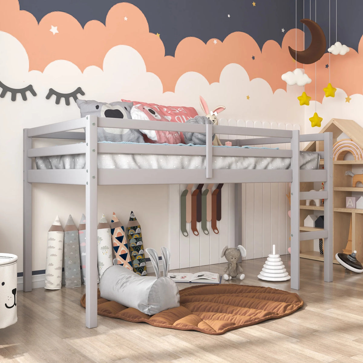HH2Home Campbell Wood Twin Junior Loft Bunk Bed, White