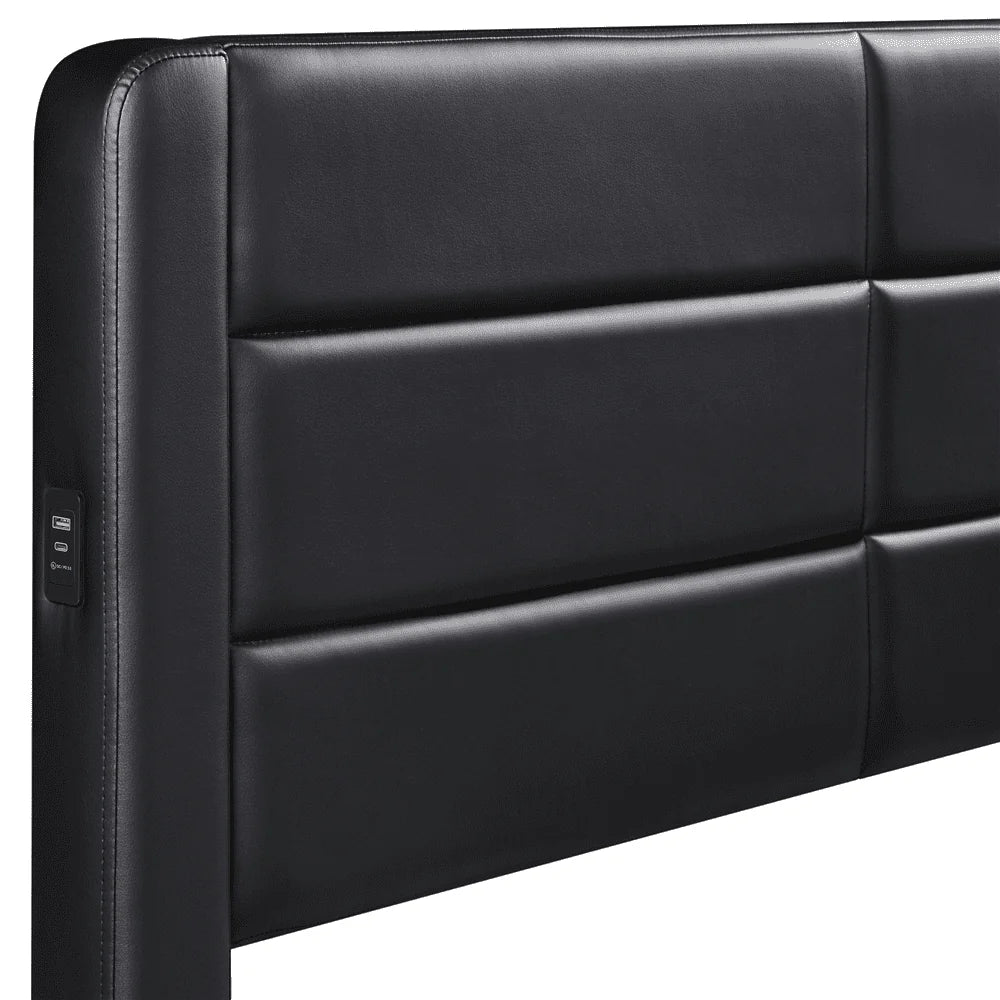 Easyfashion Upholstered Platform Queen Bed with 3 Storage Drawers and Built-in USB Ports, Black