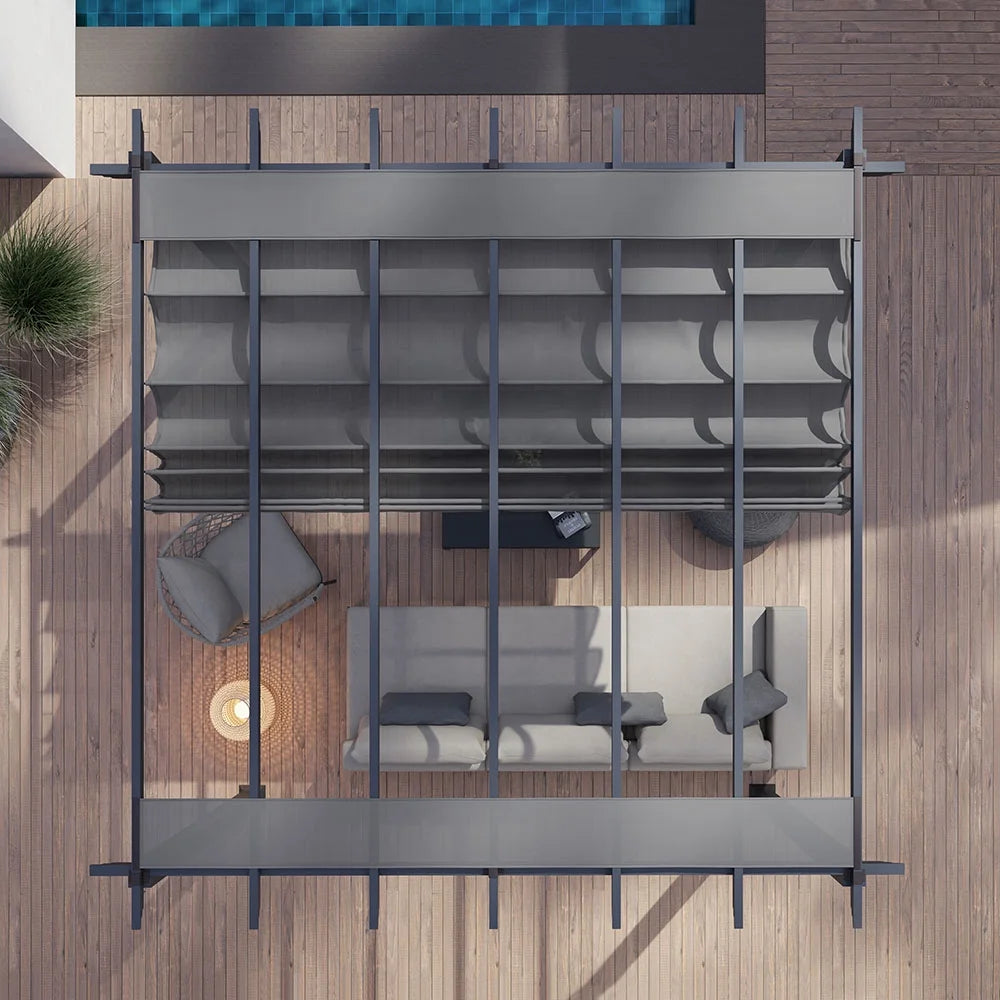 Paragon Outdoor 11'x11' Florence Aluminum Pergola in Grey with Adjustable Gray Canopy