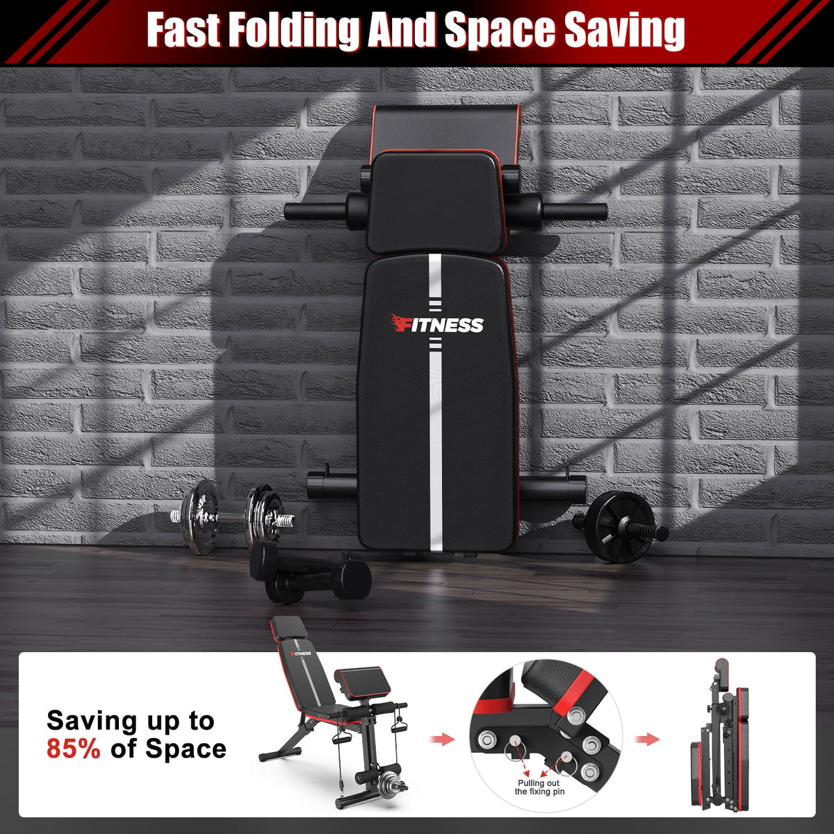 GIKPAL 7 Positions Adjustable Weight Bench,With Extended Headrest and Leg Extension,Foldable Workout Olympic Weight Bench Press for Full Body Strength Training,Maximum Weight 770 Lbs.
