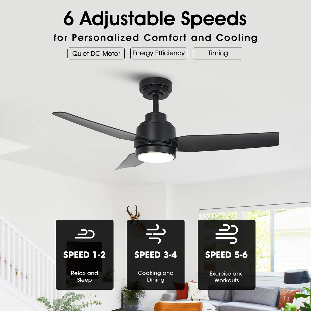 42" Modern Gold Dimmable Ceiling Fan DC Motor Indoor 3-blade LED Ceiling Fan with Remote