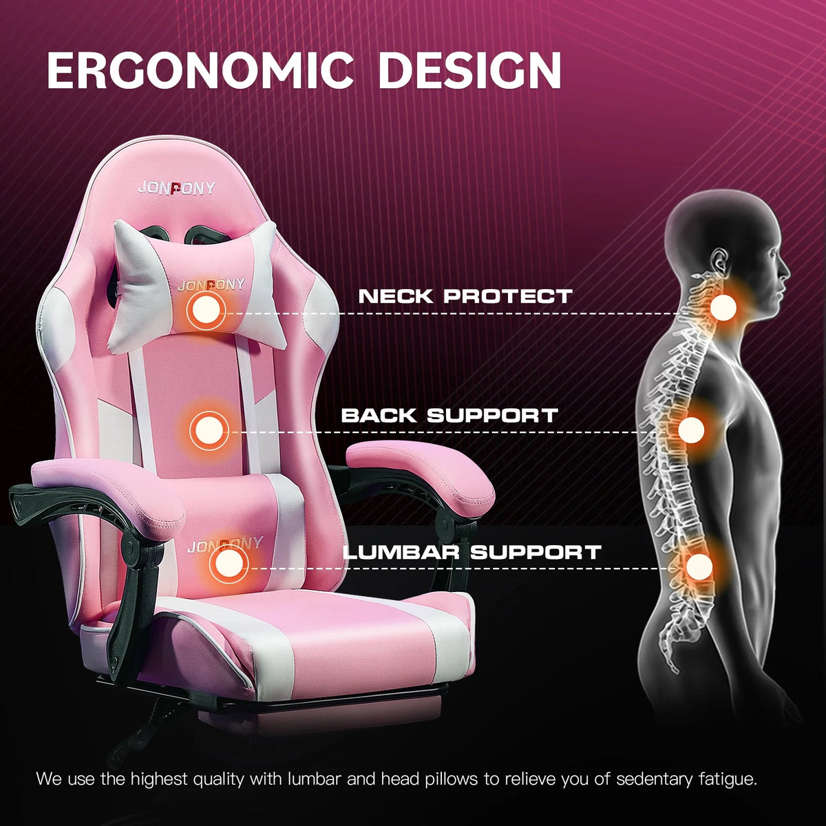 JONPONY Big and Tall Gaming Chair, Ergonomic Design, Gamer Chair PU Leather with Footrest and Lumbar Support, High Back Office Chair Support 8 Hours Long Sitting, Computer Chair,Black Grey