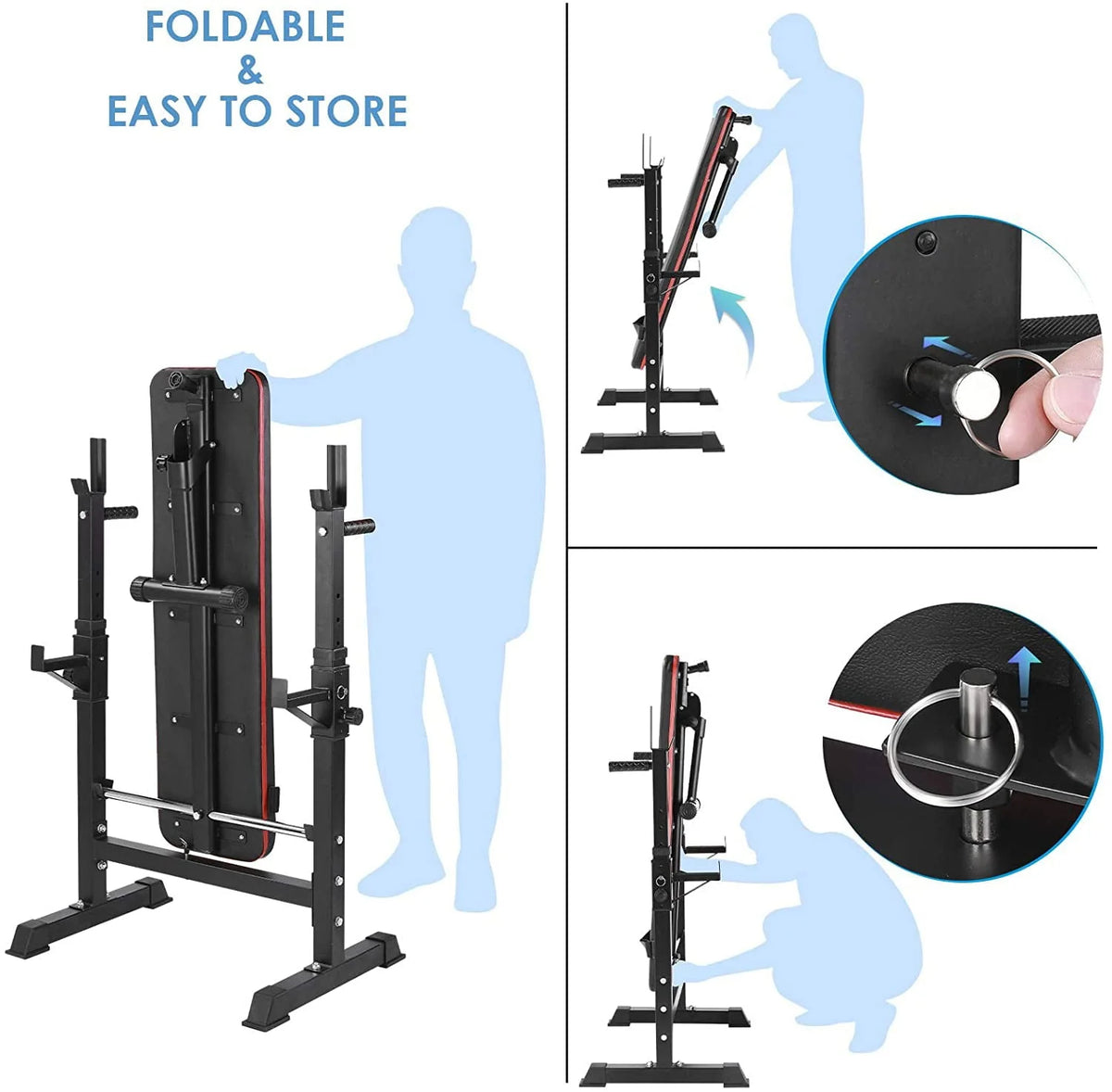GARTIO Folding Weight Bench with Squat Rack Adjustable Bench Press Bench Set, Home Gym Workout Strength Training