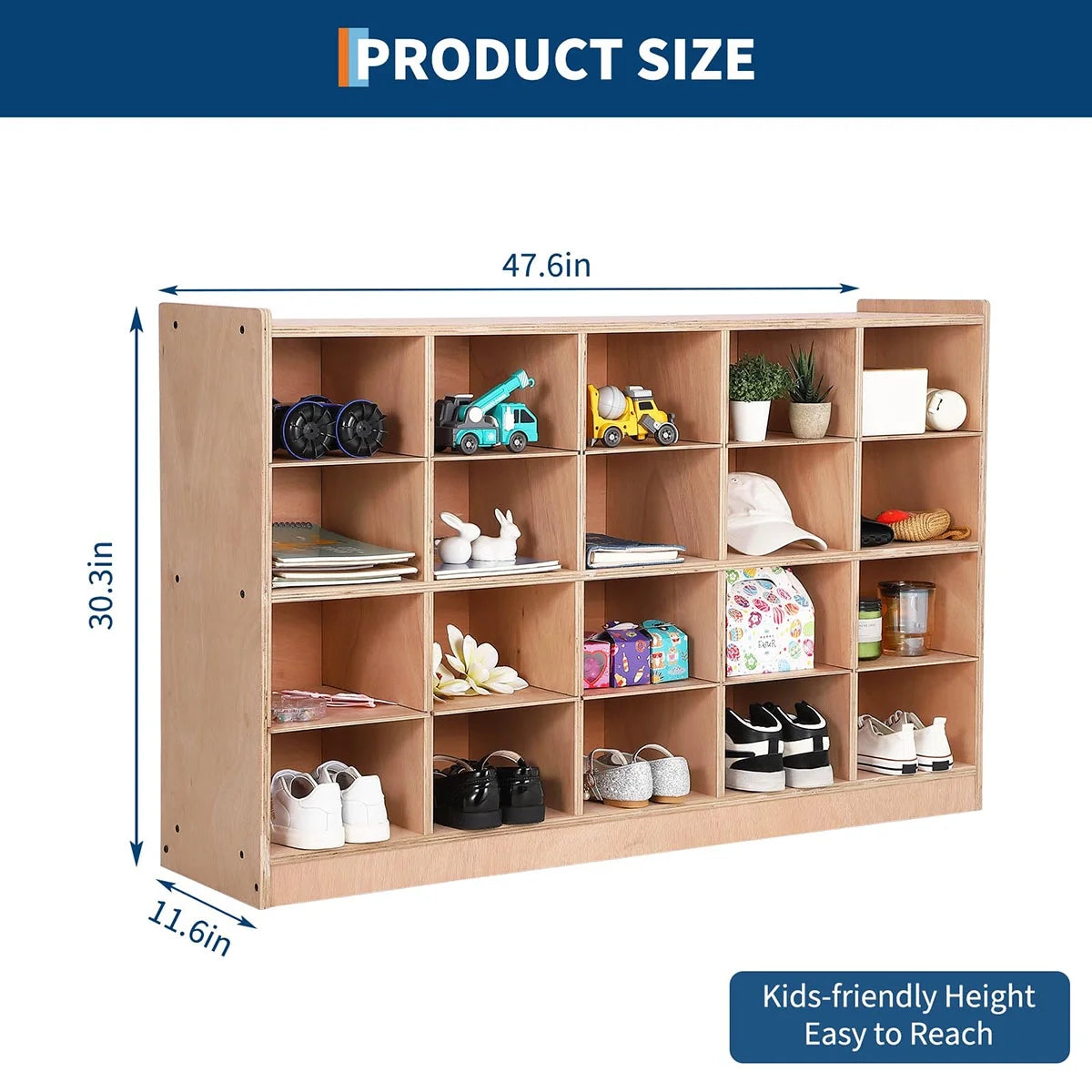 Ataucjin 5-Section Classroom Coat Locker, 20 Cubbies for Classrooms, Daycare Cubby with 4 Casters, 5 Hooks and 2 Storage Boxes, for Home, School, Kindergarten