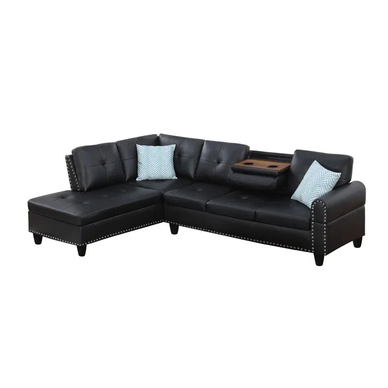 Sectional Sofas Faux Leather L - Shaped Sectional Set with Cup Holders 2pc,Large Sectional Couches