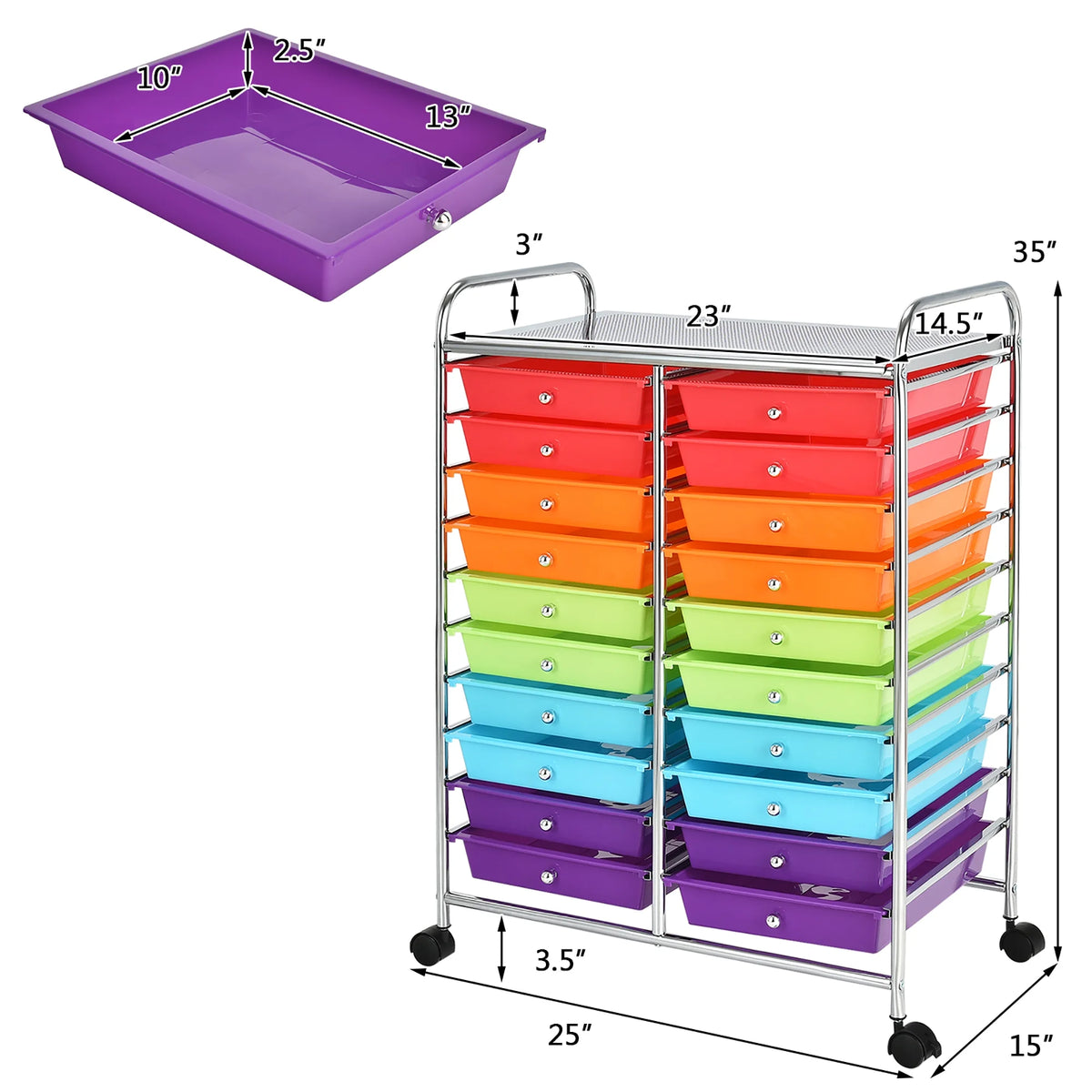 Costway 20 Drawer Rolling Storage Cart Tools Scrapbook Paper Office School Organizer Yellow