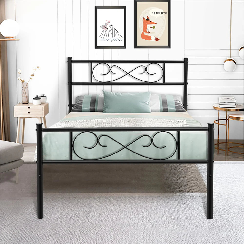 Lusimo Twin Bed Frame with Headboard Black 12 inch Metal Platform Bed Frame No Box Spring Needed Twin Size Easy Assembly