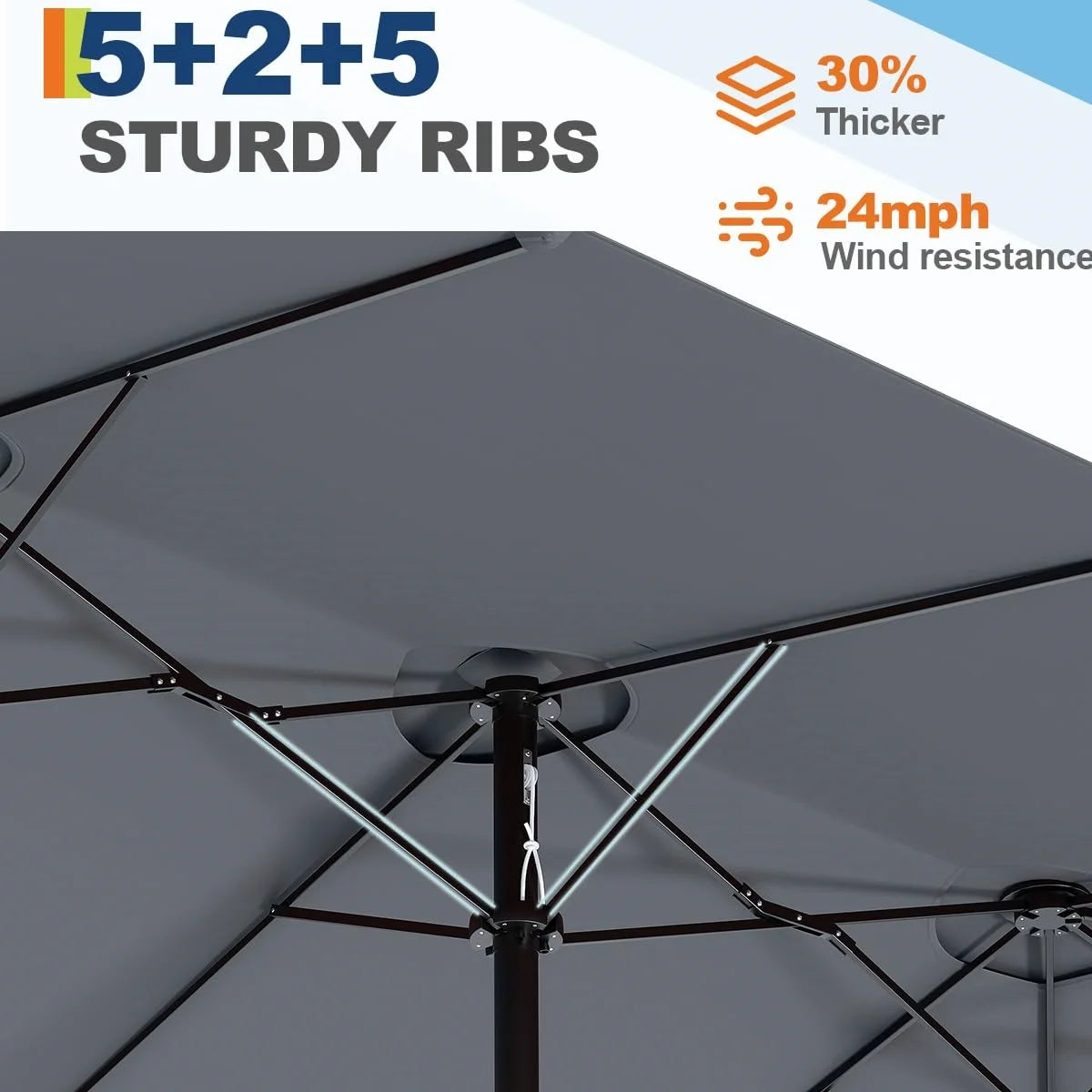 WildBreak Triple Size Large Patio Umbrella, with Crank Handle, Double-Sided, 13' x 6.5', Beige