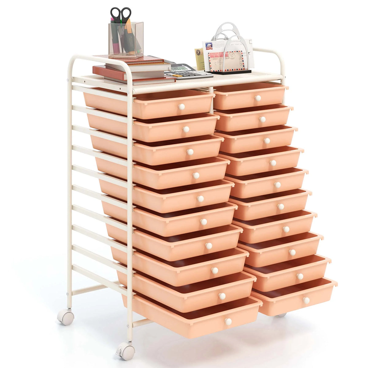 Costway 20 Drawer Rolling Storage Cart Tools Scrapbook Paper Office School Organizer Yellow