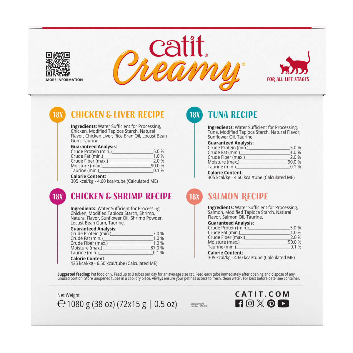 Catit Creamy Lickable Cat Treats Mega Mix, 72-count