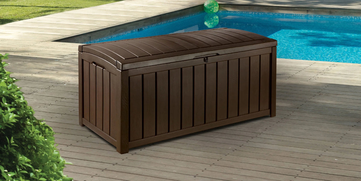 Keter Glenwood Outdoor 101 Gallon Plastic Deck Box, Brown