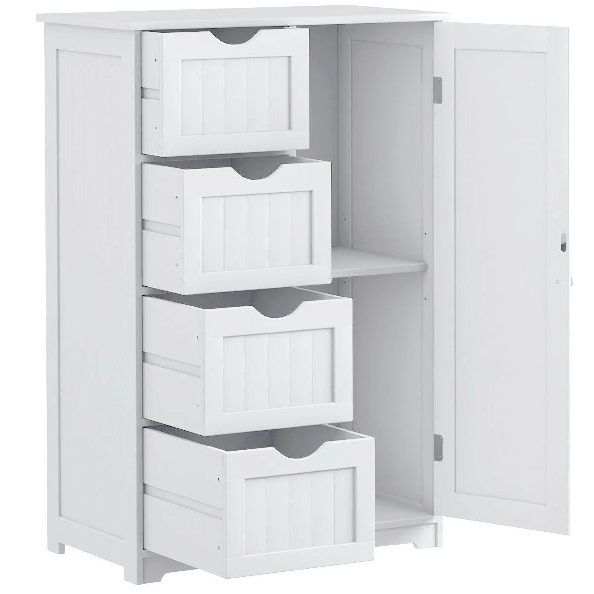 Gymax Bathroom Floor Cabinet Storage Organizer Cupboard w/ 4 Drawers Adjustable Shelf Grey