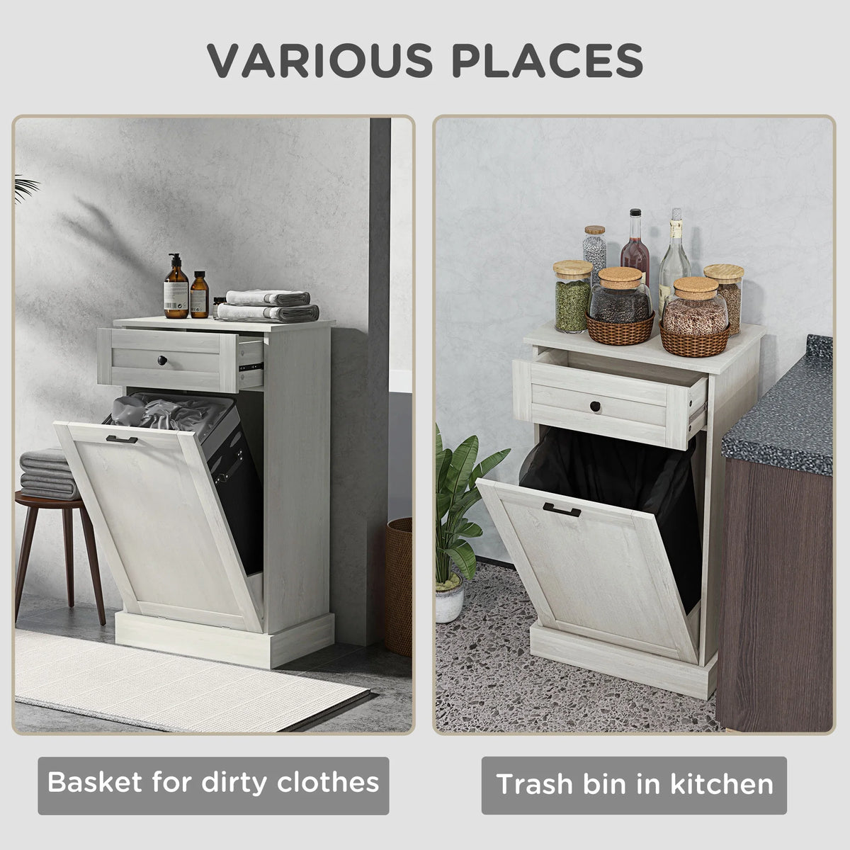 HOMCOM Kitchen Tilt Out Trash Bin Cabinet, Free Standing Recycling Cabinet