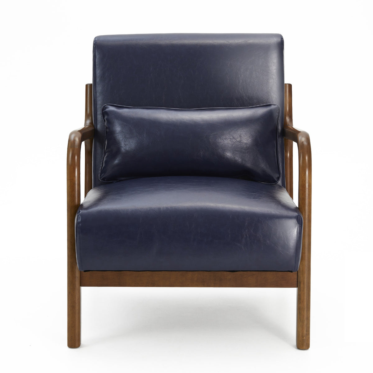 Glitzhome Mid Century Solid Wood Frame Accent Chair Modern Leather Lazy Chair