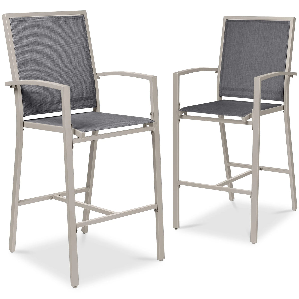 Best Choice Products Outdoor Barstools Set of 2, Bar Height Patio Chairs w/ All-Weather Mesh - Black/Black