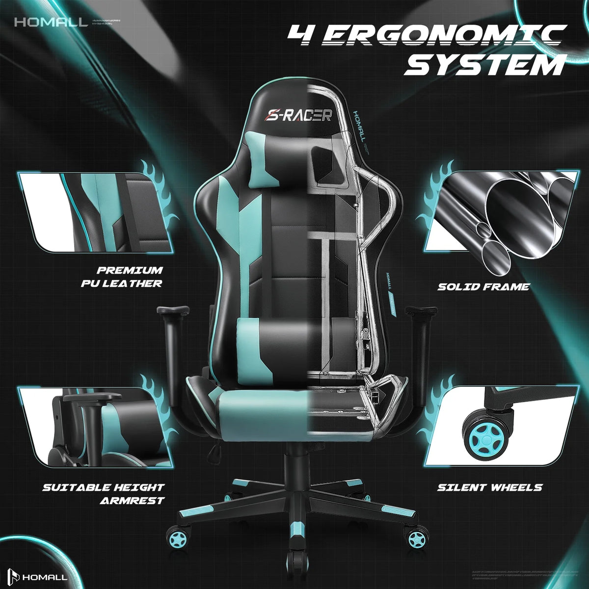 Homall Gaming Chair office Chair with Headrest & Lumbar Support, Pink