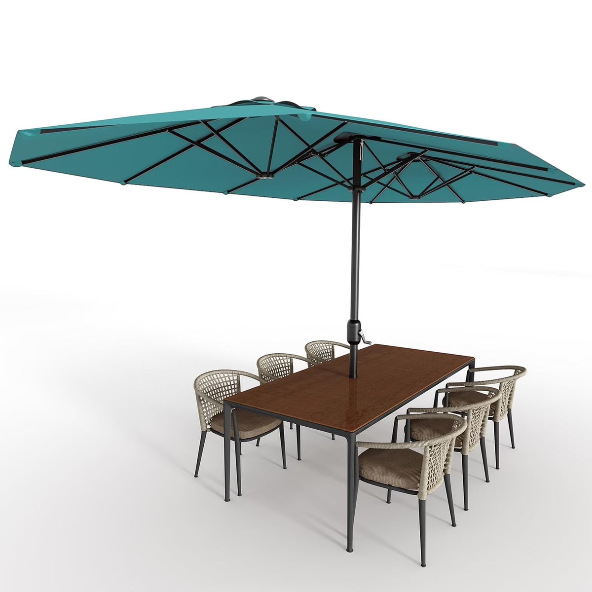 WildBreak Triple Size Large Patio Umbrella, with Crank Handle, Double-Sided, 13' x 6.5', Beige