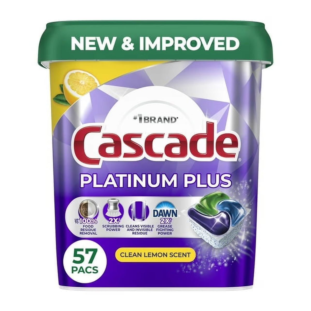 (4 Pack) Cascade Platinum Plus Dishwasher Pods, Action Pacs Dishwasher Detergent Tabs, Lemon, 57 Count