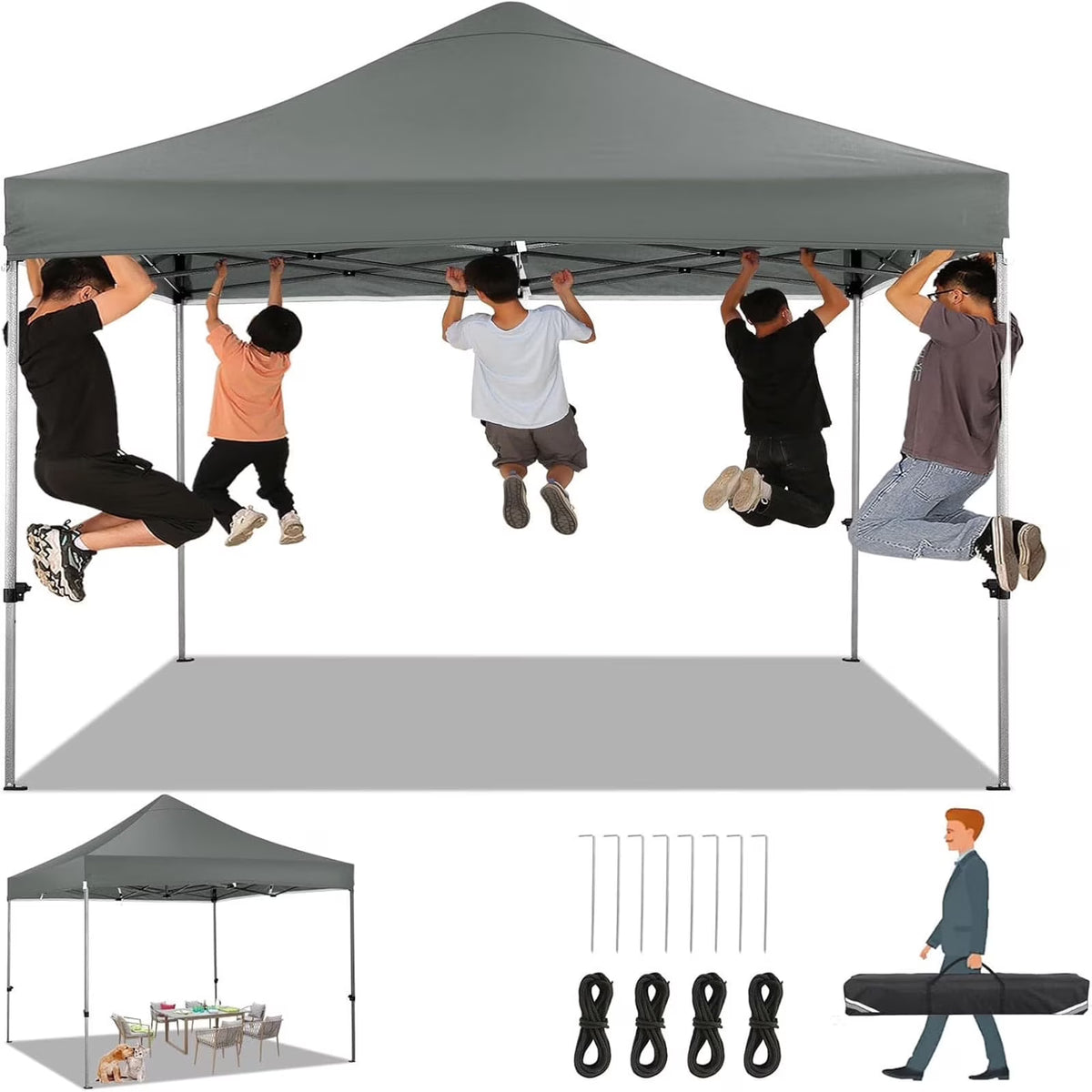 COBIZI 10x10 Heavy Duty Pop-up Canopy Tent for Outside, UPF 50+ Waterproof and Instant Outdoor Shelter, Outdoor Canopy for Beach,Party,Camping with Rope,Stake and Carrying Bag,White(Frame Thickened)