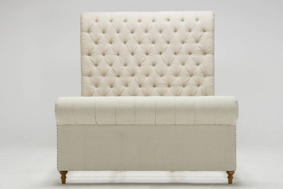 Manhattan Comfort Empire Fabric Upholstered Queen Bed Frame in Cream