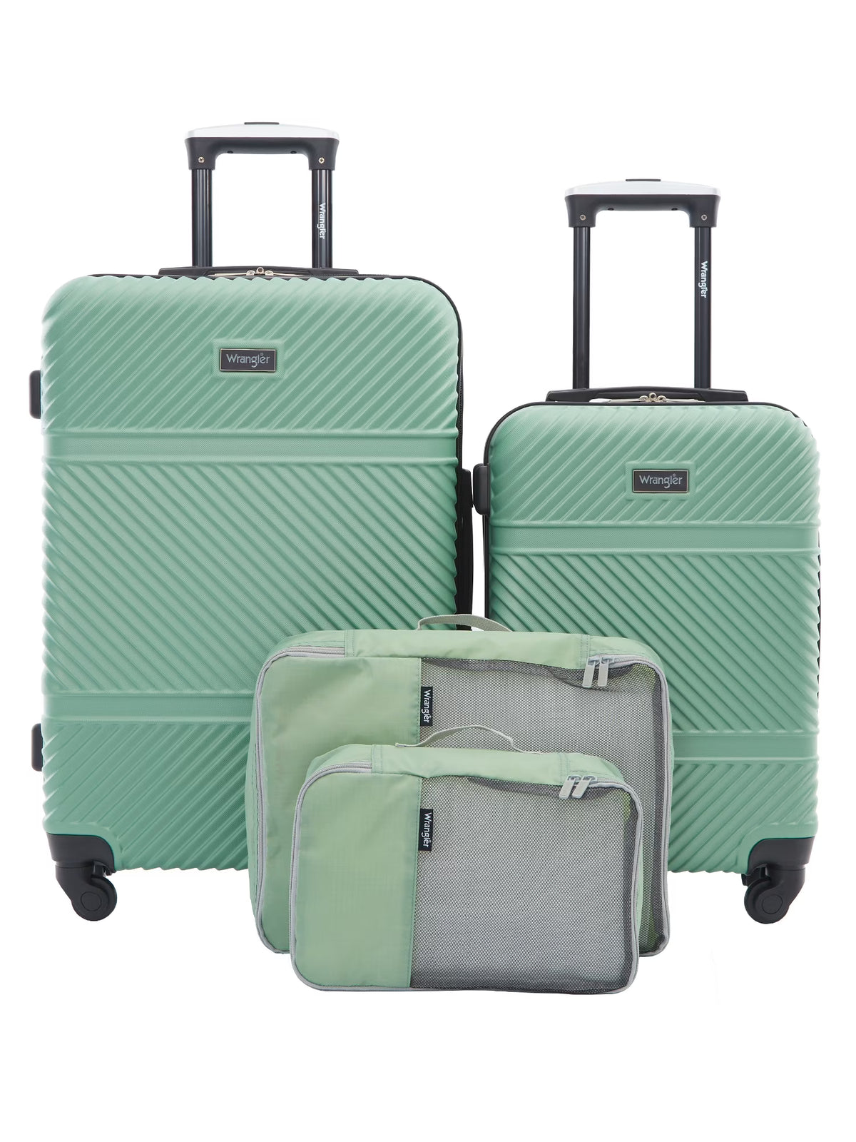 Wrangler 4 Pc Hardside Spinner Luggage Set with 20" & 25" Suitcases and Packing Cubes, Black