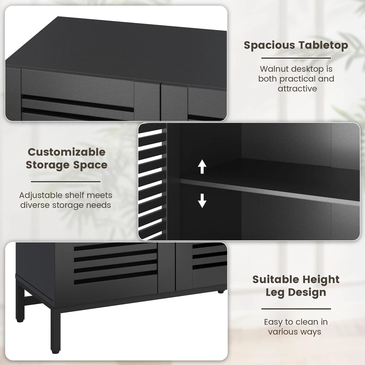 JOMEED Buffet Sideboard Cabinet with Louvered Doors & Adjustable Shelf, Wood Storage Cabinet for Kitchen, Dining Room, Living Room, Entryway Walnut