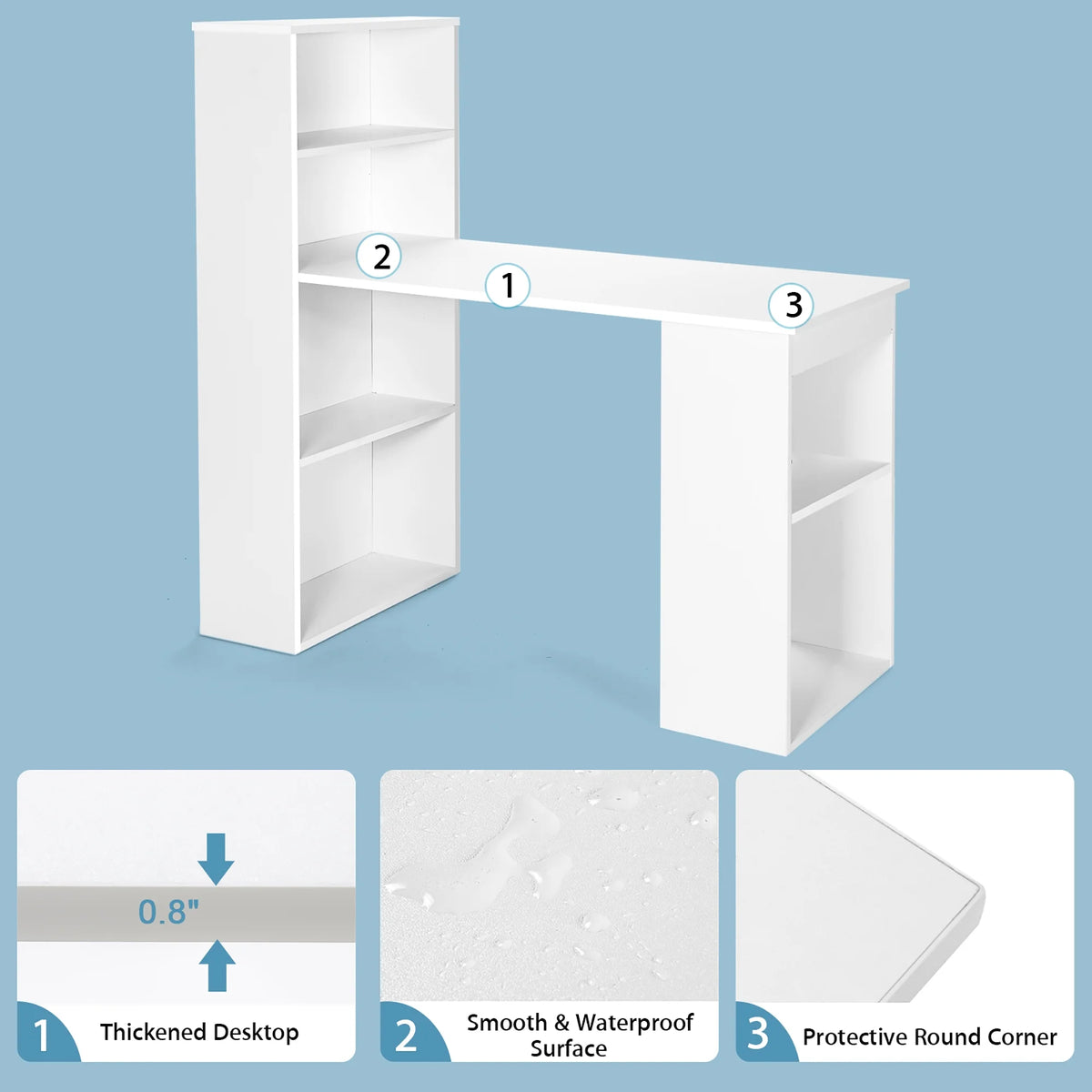 Costway Computer Desk Writing  Workstation Office 6-Tier Storage Shelves Natural